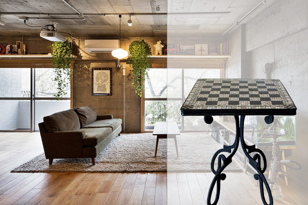 Chess table in a  grunge style interior